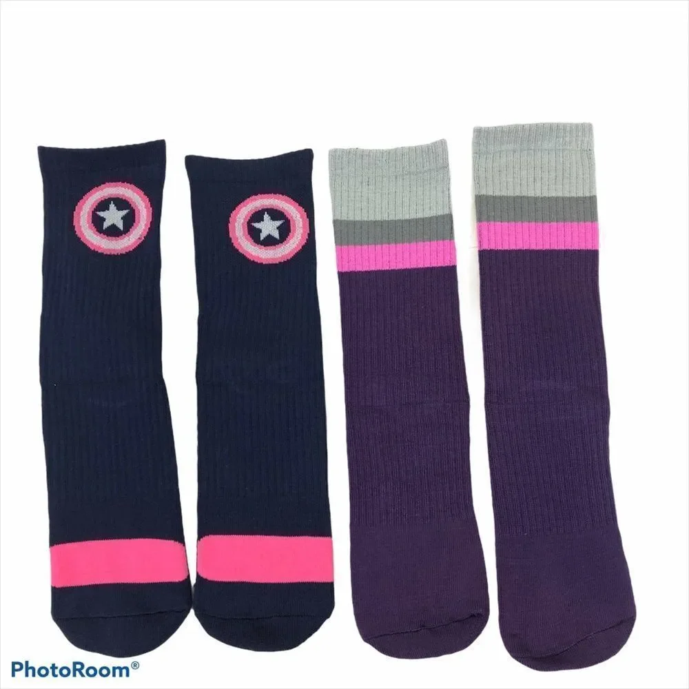 NWOT Two Pairs‎ Girls Super Hero Socks Large